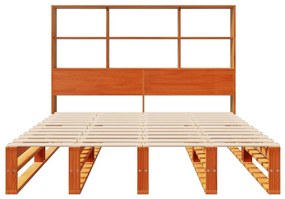 viaszbarna tömör fa könyvespolcos ágy matrac nélkül 160 x 200cm