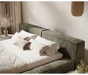 Sötétzöld kárpitozott ágyneműtartós franciaágy ágyráccsal 140x200 cm Voliera – Maison de Rêve