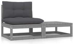 vidaXL 2 részes szürke tömör fenyőfa kerti ülőgarnitúra párnákkal