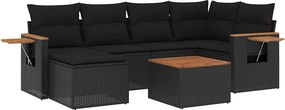 vidaXL 7 részes fekete polyrattan kerti ülőgarnitúra párnával