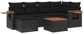vidaXL 7 részes fekete polyrattan kerti ülőgarnitúra párnával