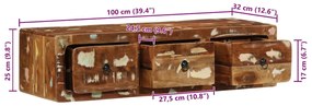 tömör újrahasznosított falra szerelhető TV-szekrény 100x32x25cm