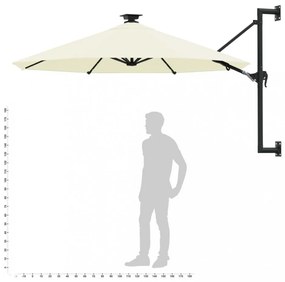 homokszínű fali napernyő LED-ekkel és fémrúddal 300 cm