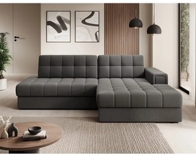 Szürkésbarna bársony kinyitható sarokkanapé (jobb oldali-heverő résszel) Blezalt – ELTAP