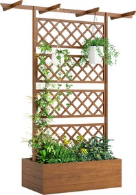 Outsunny fenyő emelt virágláda léckerettel és tetővel, futónövényeknek, erkélyre és kertbe, 160 × 55 × 183 cm — narancssárga | Aosom