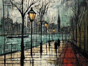 Vászonkép Canvas Város Folyó Utca Sétány Emberek Séta 100x75