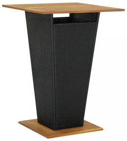 fekete polyrattan és tömör akácfa bárasztal 80 x 80 x 110 cm