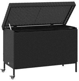 fekete polyrattan kerti tárolóláda kerekekkel 110x55x73 cm