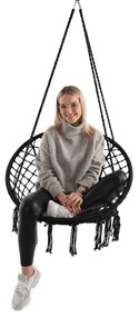 Függő szék, pamut+fém/fekete, AMADO 2 NEW