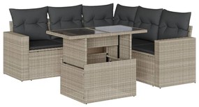 6 részes világosszürke polyrattan kerti ülőgarnitúra párnákkal
