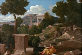 Kép - Nicolas Poussin, Landscape with Saint John on Patmos, reprodukciók (90x60 cm)