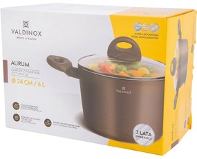 Valdinox Aurum lábas tapadásmentes felülettel és fedővel, 24 cm, 6 l