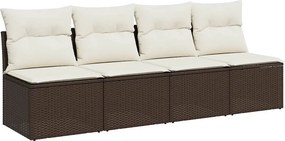 vidaXL 4 személyes barna polyrattan kerti kanapé párnával