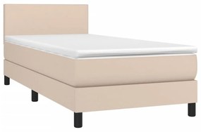 cappuccino színű műbőr rugós ágy matraccal és LED-del 90x200 cm