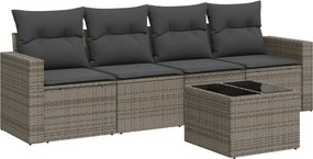 vidaXL 5 részes szürke polyrattan kerti ülőgarnitúra párnákkal