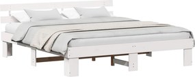 vidaXL Ágykeret fejtámlával Fehér 200 x 200 cm Tömör fenyőfa