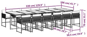 13 részes bézs polyrattan kerti étkezőgarnitúra párnákkal