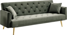 Kihúzható kanapé, sötétzöld/gold króm-arany, ALISIA