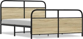 vidaXL sonoma tölgyszínű fém ágykeret matrac nélkül 160 x 200 cm