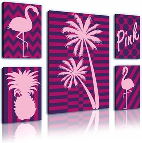 Vászonkép 96x70 Rózsaszín flamingó pálma ananász trópusok nyár absztrakt grafika