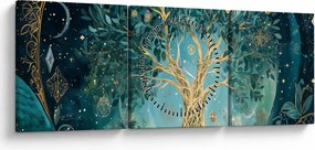 Kép – Életfa az univerzumban (órával) (90x30 cm)