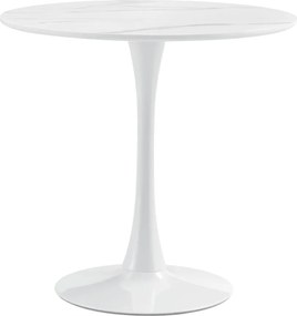 Étkezőasztal, világos márvány/fehér, átmérő 80 cm, LORIAN