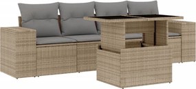 vidaXL 5 részes bézs polyrattan kerti ülőgarnitúra párnákkal