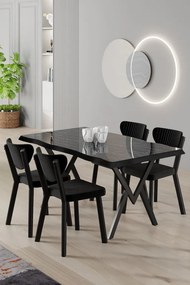 Akort étkezőgarnitúra, fekete márvány-fekete, 130 cm