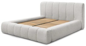 Világosszürke kárpitozott ágyneműtartós franciaágy ágyráccsal 160x200 cm Denali – Bobochic Paris