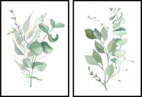 Botanika grafika 2db 21x29,7cm levelek zöld diptichon poszter lakás