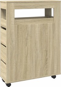 vidaXL sonoma tölgy színű szerelt fa görgős keskeny fürdőszobaszekrény