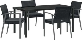 vidaXL Kert étkező szett 5 pcs Fekete és Szürke PE Rattan