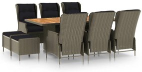 vidaXL 9 részes barna kültéri polyrattan étkezőgarnitúra párnákkal
