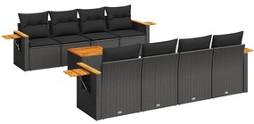 9 részes fekete polyrattan kerti ülőgarnitúra párnákkal