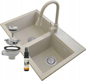 Gránit Mosogató Bézs Csaptelep Snake Szifon Hektor