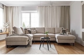 Bézs kordbársony kinyitható sarokkanapé (bal oldali) Lofty Lilly – Miuform