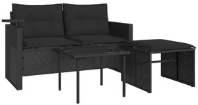 3 részes fekete polyrattan kerti ülőgarnitúra párnával
