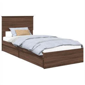 vidaXL Tárolós Ágy fejtámlával fiókkal Barna Tölgy 90 x 190 cm Faanyag