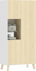 HOMCOM magas konyhaszekrény nyitott rekesszel, 3 ajtó, állítható polcok — modern konyhai tároló, natúr/fehér, 80 x 40 x 170 cm | Aosom