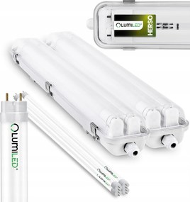 2x Hermetikus lámpatest 60cm T8 garázs lámpa 4x Led fénycső 9W cső