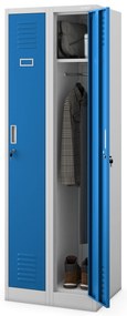 Pléh öltözőszekrény talpazaton, négymodulos, polcokkal KACPER II, 600 x 1800 x 500 mm, kék