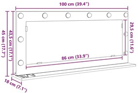 LED világításos sminktükör, régi fa, 100x45x18 cm