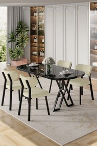 Axton étkezőgarnitúra, fekete márvány-krém, 168 cm – TR240CHR2703