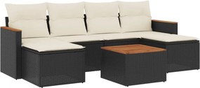 vidaXL 7 részes fekete polyrattan kerti ülőgarnitúra párnával