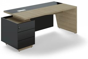 Trevix asztal 200,5 x 90 cm + bal konténer, homoki tölgy / fekete