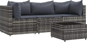 vidaXL 4 részes szürke polyrattan kerti ülőgarnitúra párnákkal