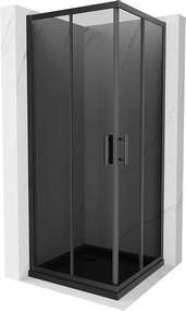 Mexen Rio, szögletes zuhanykabin 90(ajtó)x90(ajtó)x190 cm, 5mm szürke üveg, fekete profil + fekete SLIM zuhanytálca, 860-090-090-70-40-4070B