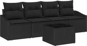 vidaXL Kanapé Szett párnával párnával 5 pcs Fekete polirattan