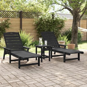 Napozóágy 2 db Fekete 162x53x98,5 cm HDPE