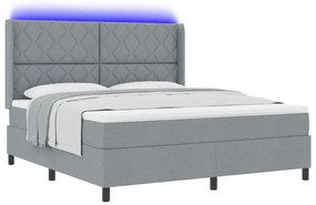 Boxspring Ágy Matrac S-LED Fénnyel Szürke 180x200 cm Szövet
